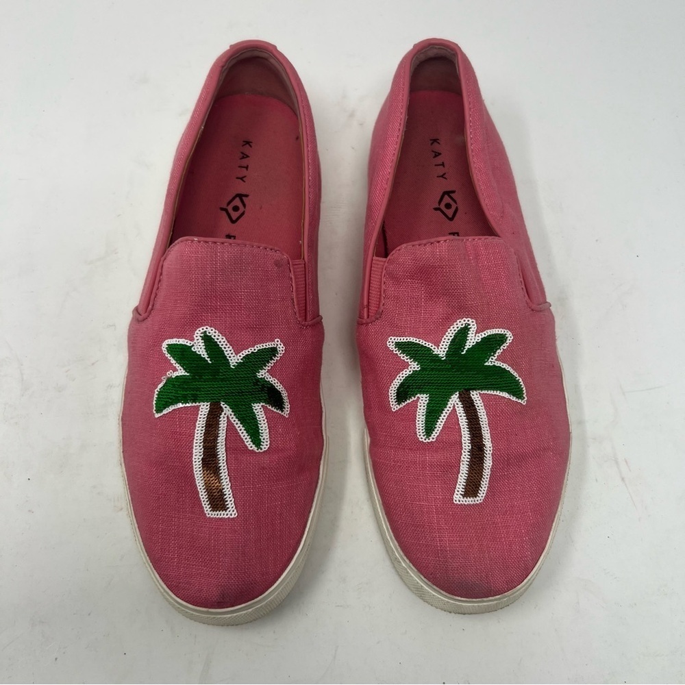 Katy Perry Pink The Kerry Palm Tree Sequin Slip on Sneaker Shoes Womenβs US 7.5